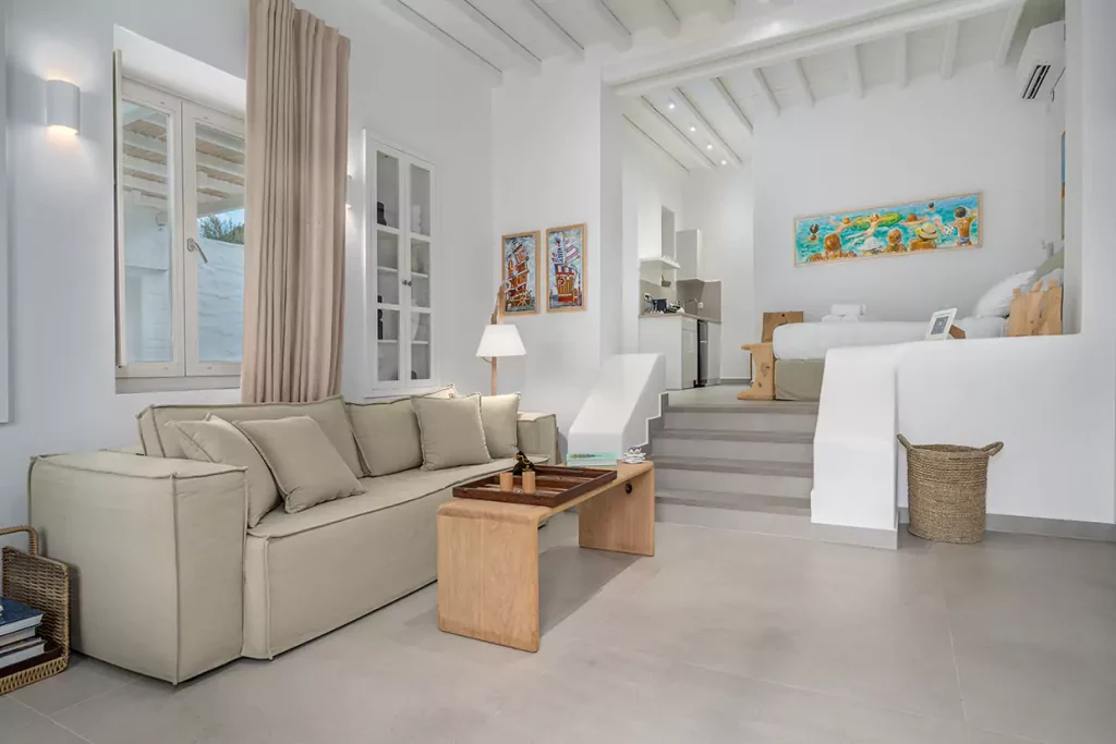 One of the luxury suites in Sifnos. The answer on where to stay in Sifnos without a car.